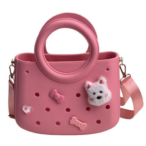 Εικόνα της Tσάντα Cactus Croqbag Ροζ με διακοσμητικά Pins 22x26cm