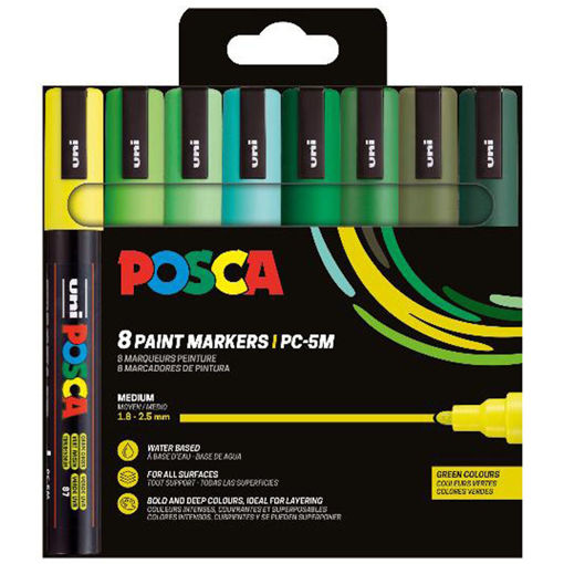 Εικόνα της Μαρκαδόροι Posca PC-5M set 8 τεμαχίων Green colors Uni PC-5M 8P