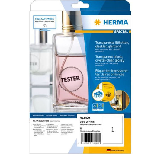 Εικόνα της Ετικέτες Herma Crystal Clear 210x297mm 25/φ. 8020 Γιά laser εκτυπωτές