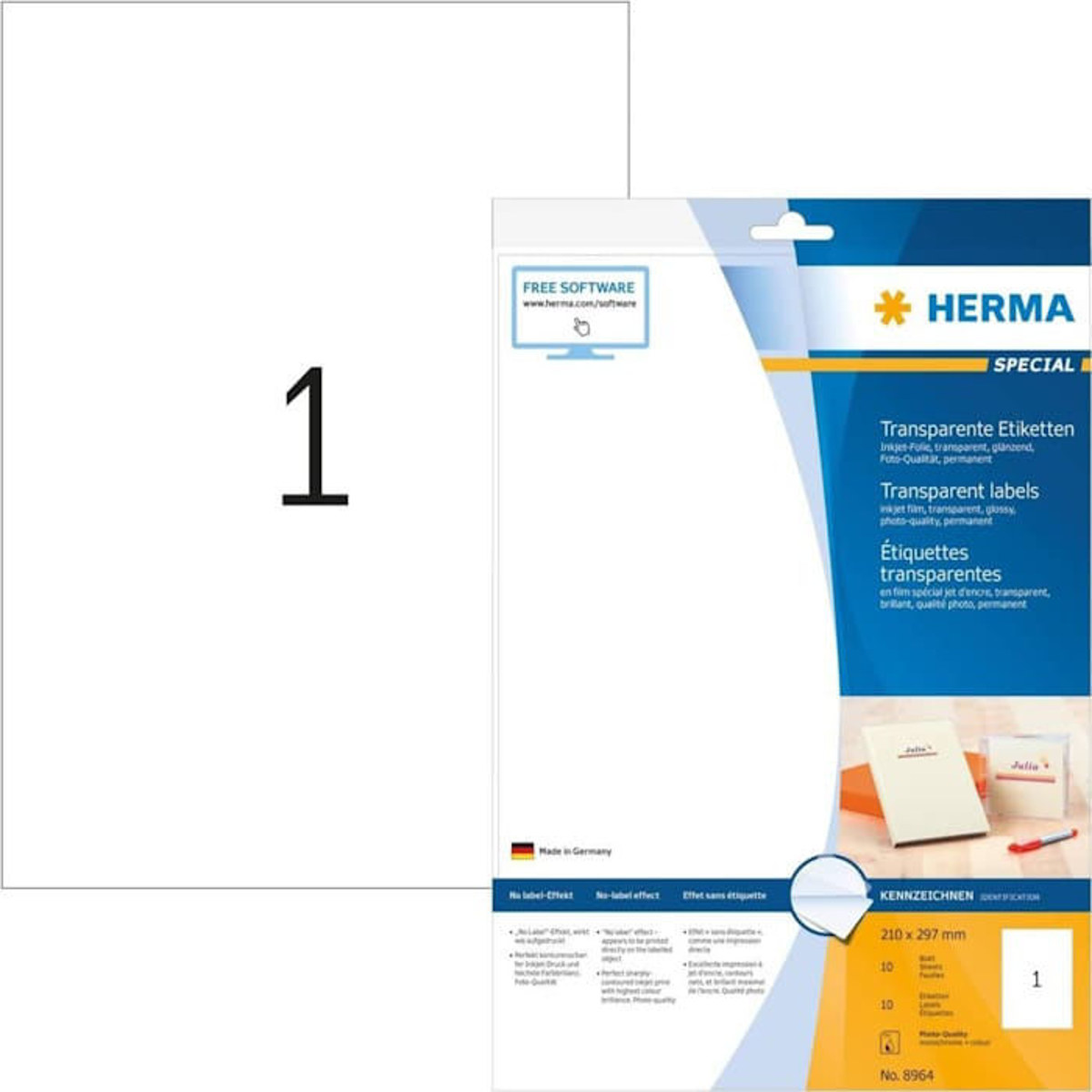 Εικόνα της Ετικέτες Herma Transparent 210x297mm 10τμχ. 8964 για Inkjet Εκτυπωτές