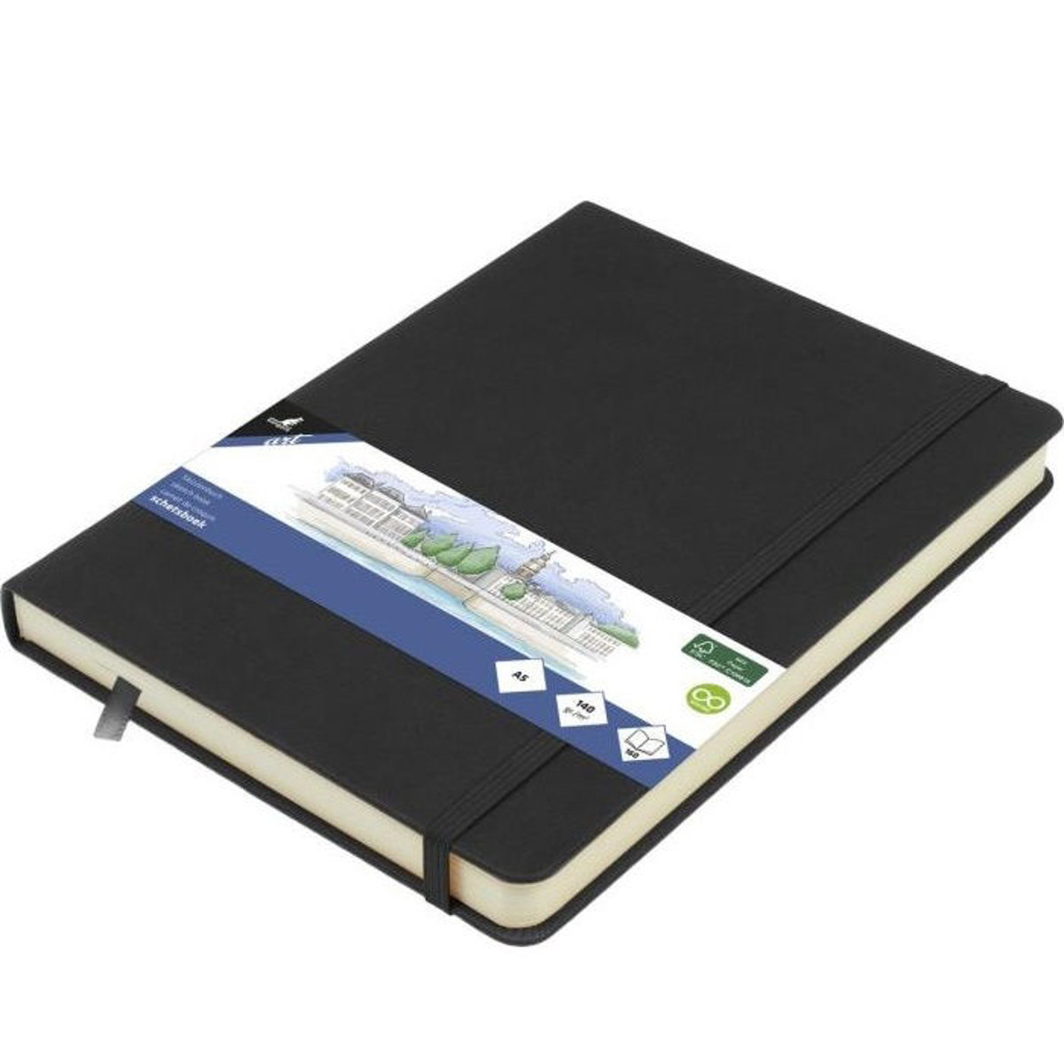 Εικόνα της Sketchbook Kangaro 140g/m2 A5 160φ. Black με λάστιχο K-861220