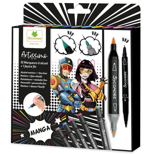Μαρκαδόροι Οινοπνεύματος Sycomore Manga Brush & Fine για καλλιτέχνες με 10 χρώματα και 3517130013888