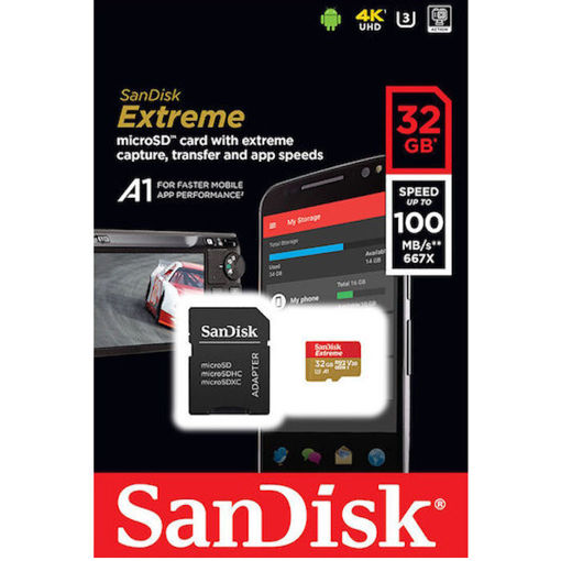 Εικόνα της Sandisk Memory 32GB Extreme microSDHC U3 V30 A1 UHS-I with Adapter SDSQXAF-032G-GN6MA