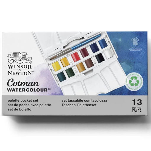Εικόνα της Κασετίνα Pocket Plus Winsor & Newton Cotman με 12 Πλακάκια Ακουαρέλας & Πινέλο
