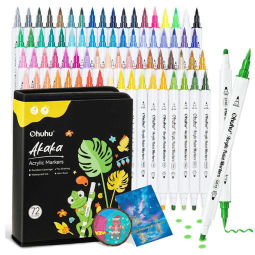 Σετ 72 χρωμάτων ακρυλικών μαρκαδόρων Ohuhu Brush και Dot σε υφασμάτινη θήκη.