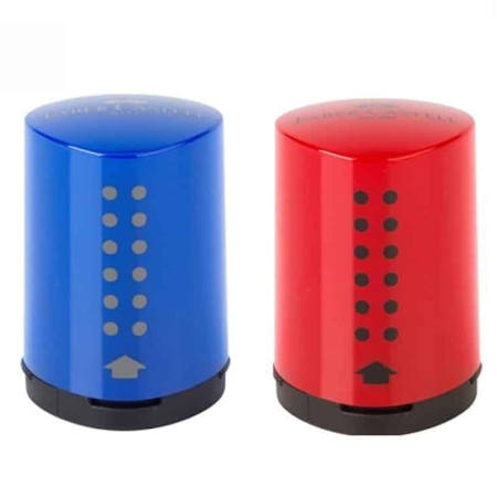 Ξύστρα Faber-Castell Grip Mini Red-Blue με δοχείο συλλογής και ανάγλυφες κουκκίδες 183710 και 4005401837107