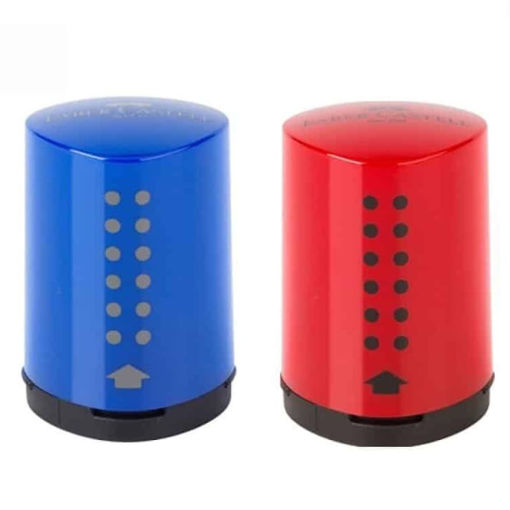 Ξύστρα Faber-Castell Grip Mini Red-Blue με δοχείο συλλογής και ανάγλυφες κουκκίδες 183710 και 4005401837107
