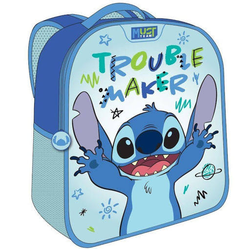 Μπροστινή όψη τσάντα νηπίου Must 3D Eva Lilo & Stitch με ανάγλυφο σχέδιο του Stitch σε μπλε χρώμα.