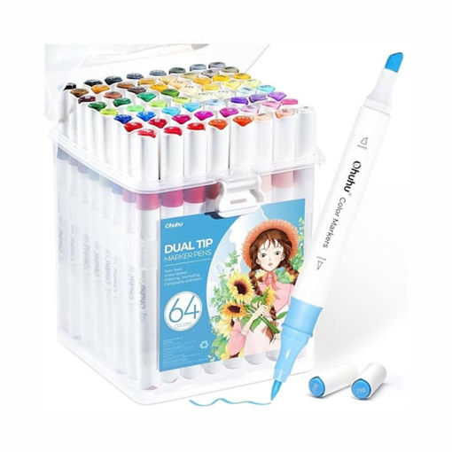 Εικόνα της Μαρκαδόροι Ohuhu Water-based Coloring Markers Dual 64τεμ. Brush & Chisel 80600-56