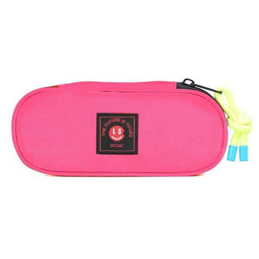 Οβάλ σχολική κασετίνα Lyc Sac Basic σε φούξια χρώμα με φερμουάρ.