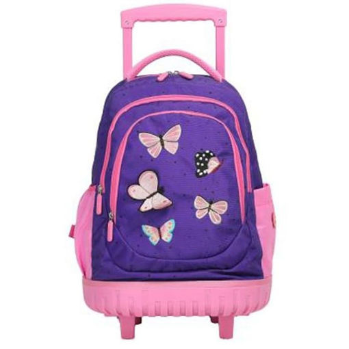 Σχολική τσάντα τρόλεϋ Lyc Sac Butterflies με τρεις θήκες και σχέδιο με πεταλούδες.
