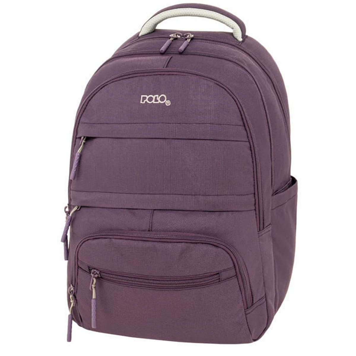 Πλαϊνή άποψη τσάντας Polo Multi Pocket Purple που δείχνει το βάθος των θηκών και τις πλαϊνές θέσεις