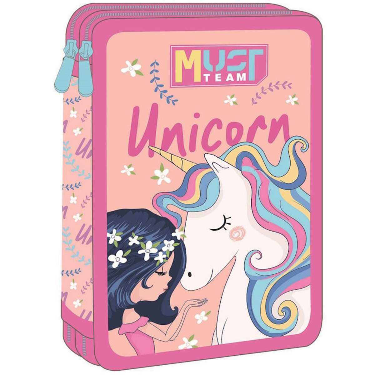 Κασετίνα Must Team διπλή γεμάτη με σχέδιο Unicorn σε μωβ και ροζ αποχρώσεις