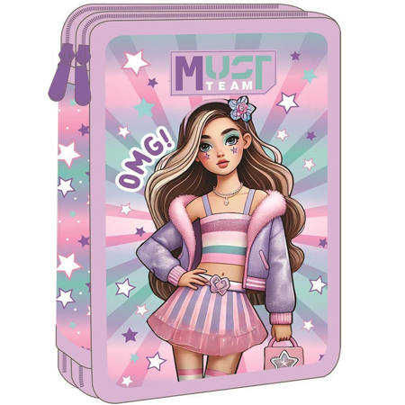 Κασετίνα Must Team διπλή γεμάτη με σχέδιο Fashion Girl σε ροζ αποχρώσεις