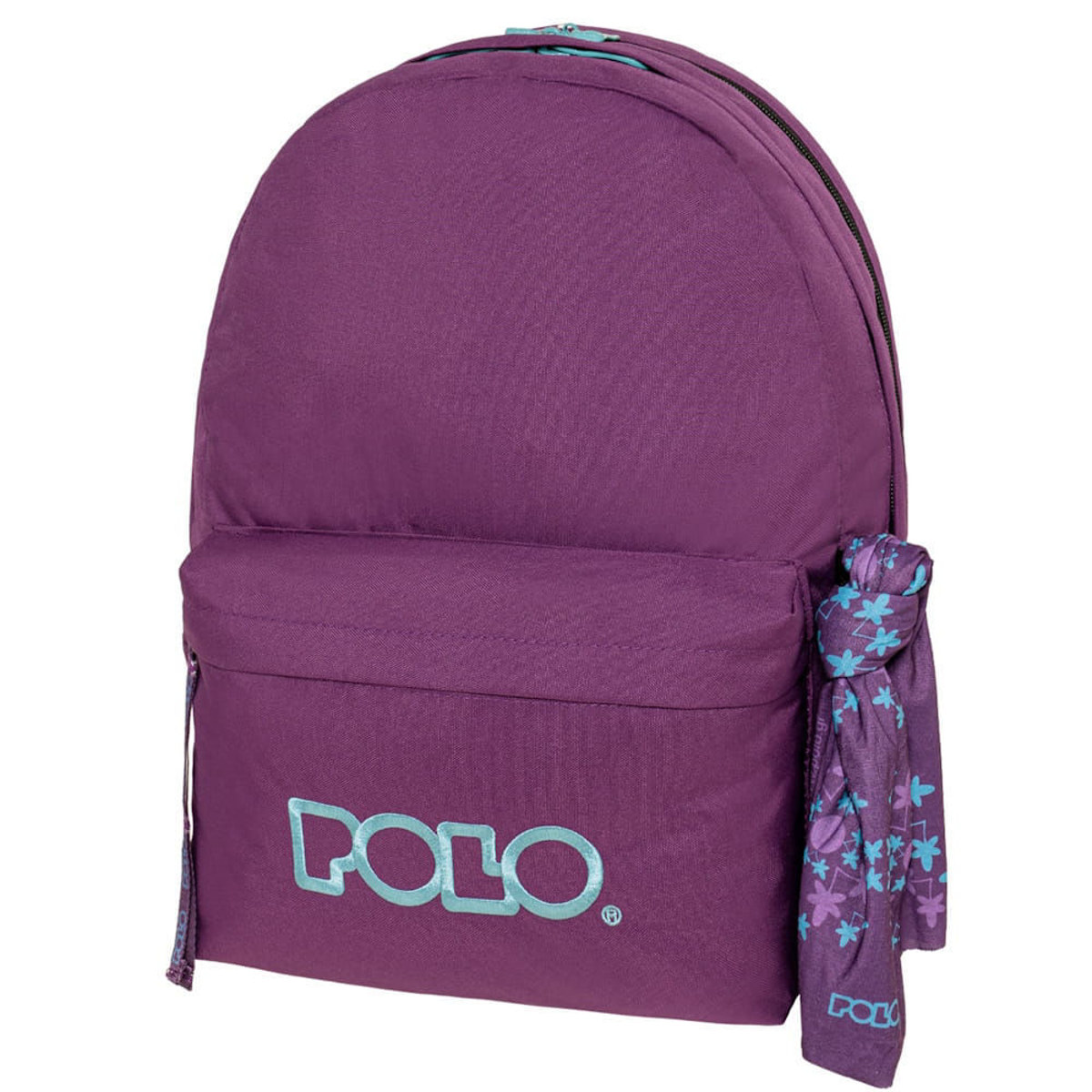 Σακίδιο πλάτης Polo Original Double Scarf Eggplant-Turquoise, μπροστινή όψη με 2 κεντρικές θήκες