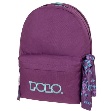 Σακίδιο πλάτης Polo Original Double Scarf Eggplant-Turquoise, μπροστινή όψη με 2 κεντρικές θήκες