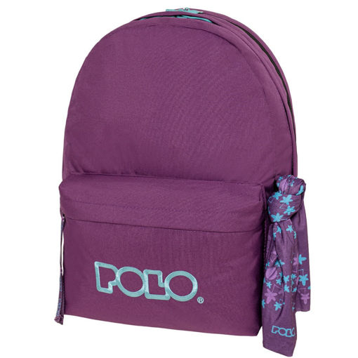 Σακίδιο πλάτης Polo Original Double Scarf Eggplant-Turquoise, μπροστινή όψη με 2 κεντρικές θήκες