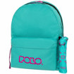 Σακίδιο πλάτης Polo Original Double Scarf Cyan-Dark Fuchia, μπροστινή όψη με 2 κεντρικές θήκε