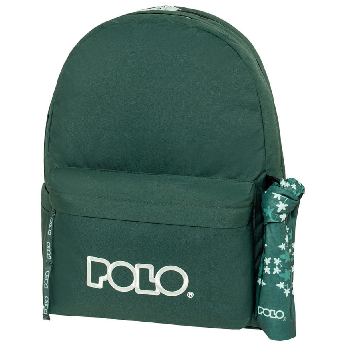 Σακίδιο πλάτης Polo Original Double Scarf Dark Green-Light Cyan, μπροστινή όψη με 2 κεντρικές θήκε