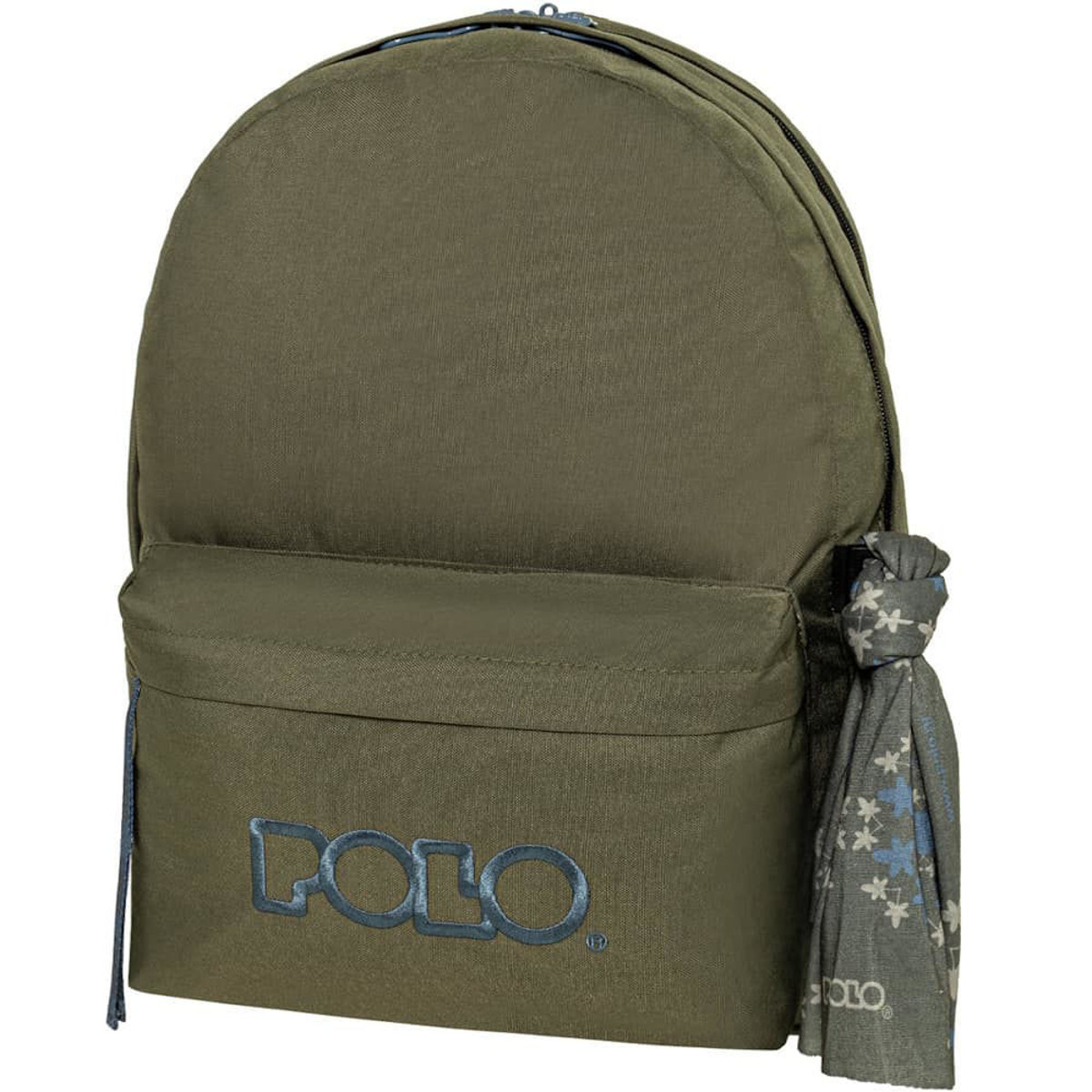 Σακίδιο πλάτης Polo Original Double Scarf Khaki-Petrol, μπροστινή όψη με 2 κεντρικές θήκες