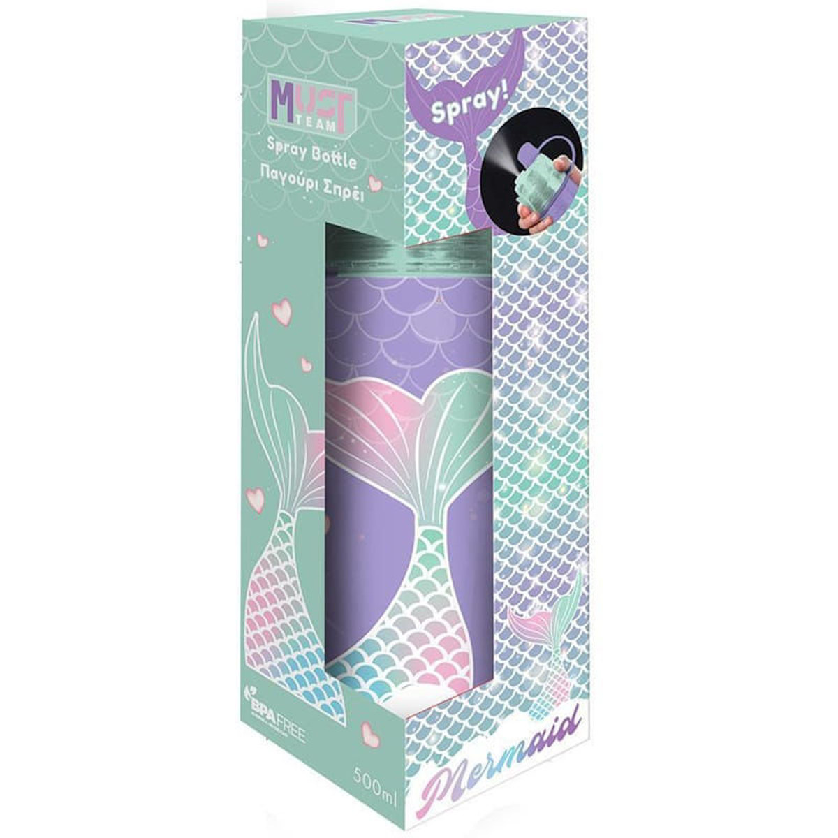 Παγούρι PCTG Must Team Mermaid 600ml με σπρέι σε τιρκουάζ και μωβ αποχρώσεις