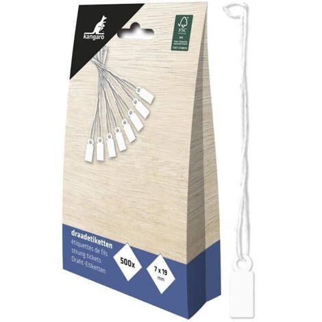 Ετικέτες με κορδόνι Kangaro 7x19mm λευκές 500 τεμαχίων μπροστινή όψη συσκευασίας