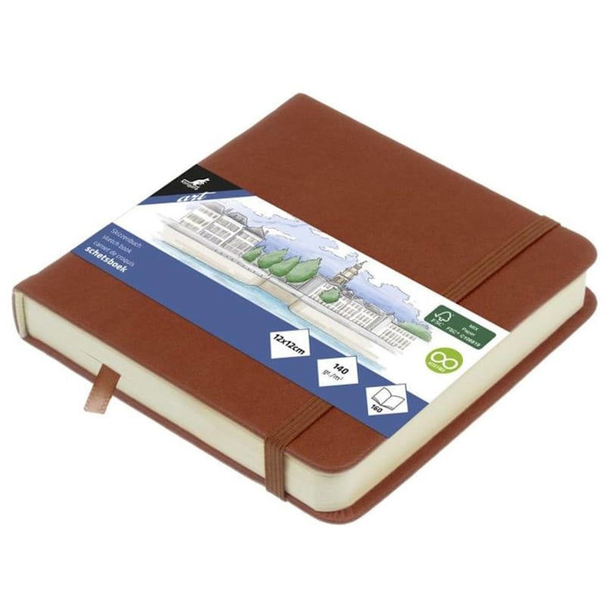 Εικόνα της Sketchbook Kangaro 140g/m2 12x12cm Cognac 160φ. με λάστιχο K-861207