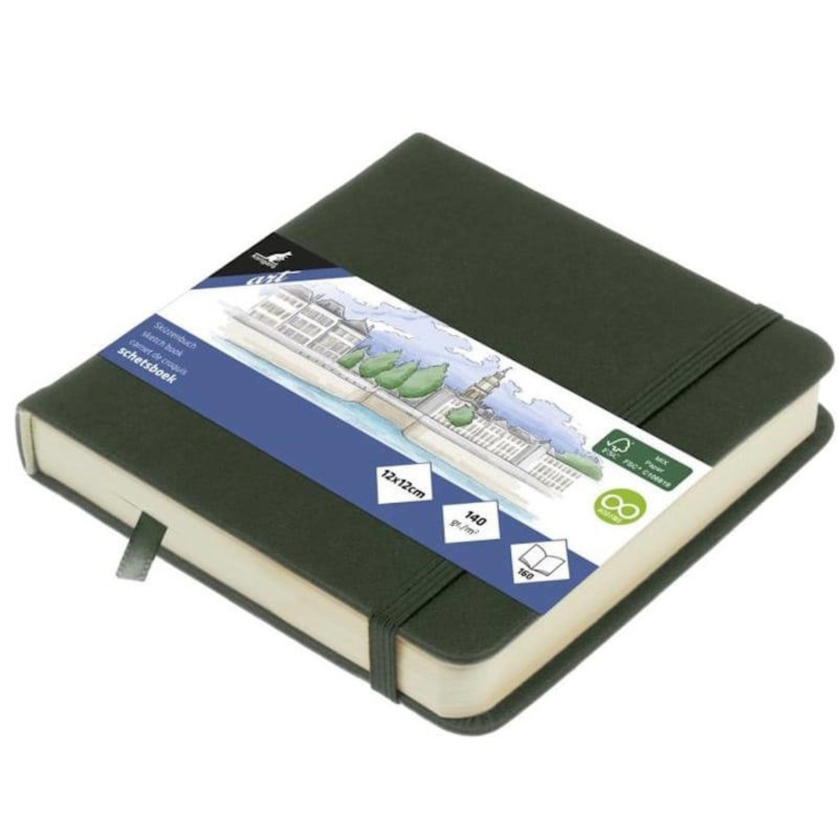 Εικόνα της Sketchbook Kangaro 140g/m2 12x12cm Forest Green 160φ. με λάστιχο K-861208