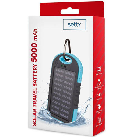 Εικόνα της Ηλιακό Power Bank Setty 5000mAh με 2x Θύρες USB-A, Φακό LED Γαλάζιο