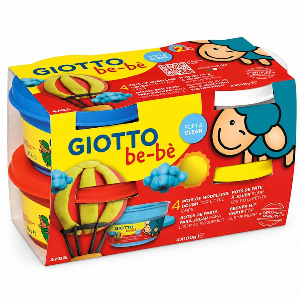 Πλαστοζυμαράκι Giotto be-be με 4 βαζάκια των 100gr συνολικής ποσότητας 400gr σε πολύχρωμη συσκευασία