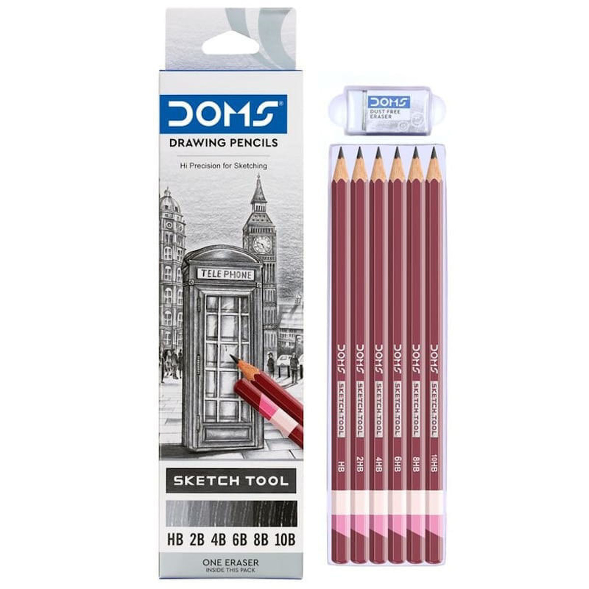 Εικόνα της Μολύβια για σχέδιο  Doms 6τμχ  HB, 2B, 4B, 6B, 8B,10B & 1 γόμα 000080419
