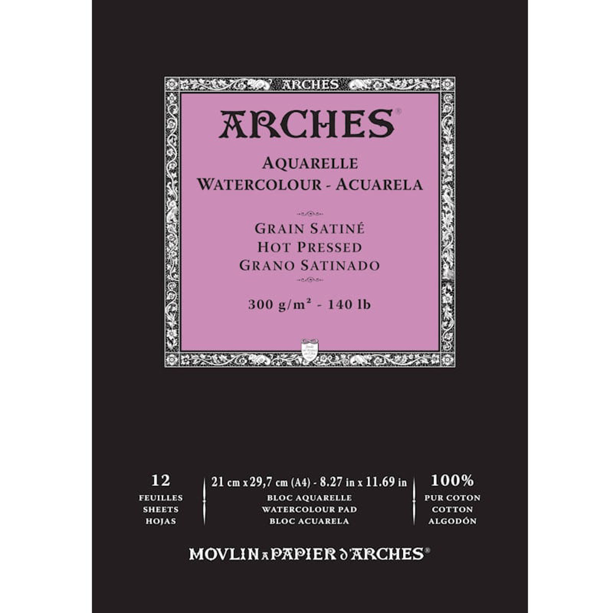 Εικόνα της Arches Aquarelle Pad Hot Pressed 21x29.7cm 300gr/m2 140lb 100% Cotton 12φύλλα A1795096