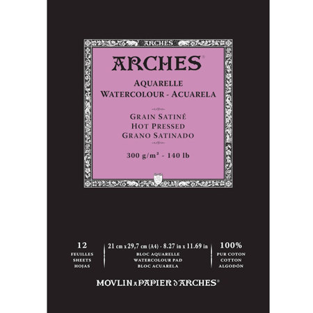 Εικόνα της Arches Aquarelle Pad Hot Pressed 21x29.7cm 300gr/m2 140lb 100% Cotton 12φύλλα A1795096