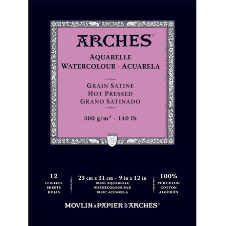 Εικόνα της Arches Aquarelle Pad Hot Pressed 23x31cm 300gr/m2 140lb 100% Cotton 12φύλλα A1795097