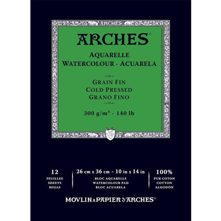 Εικόνα της Arches Aquarelle Cold Pressed 26x36cm 300gr/m2 140lb 100% Cotton 12φύλλα A1795093