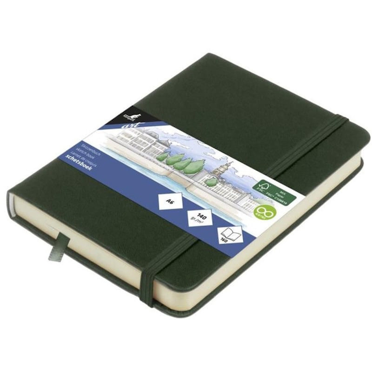 Εικόνα της Sketchbook Kangaro 140g/m2 A6 160φ. Forest Green με λάστιχο K-861218