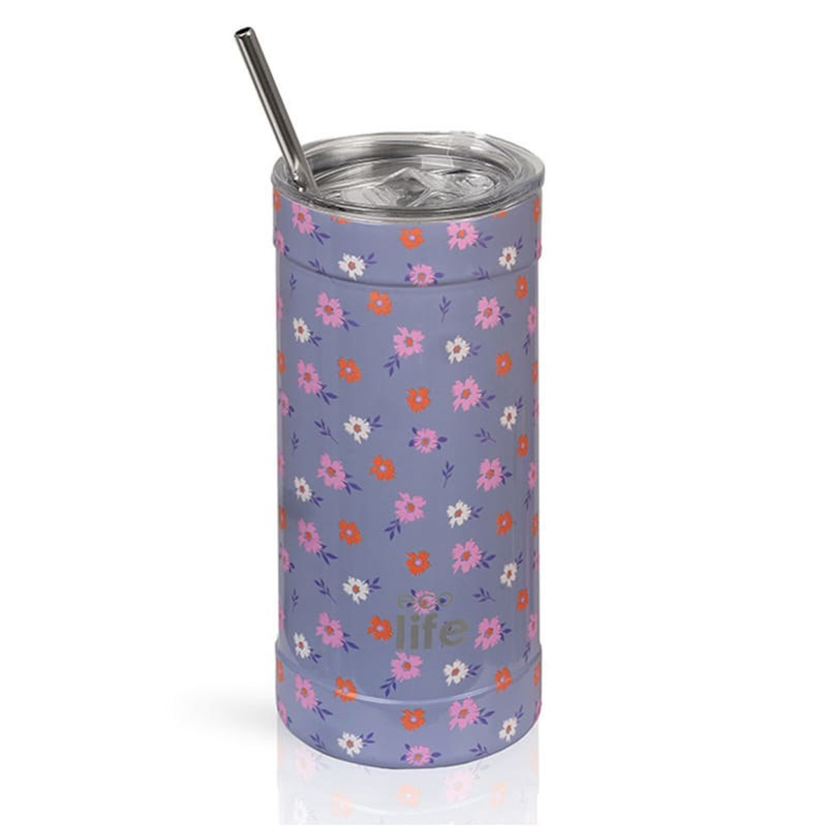 Θερμός ανοξείδωτος Ecolife Flower Bloom 500ml με σχέδιο ανθισμένων λουλουδιών και καλαμάκι