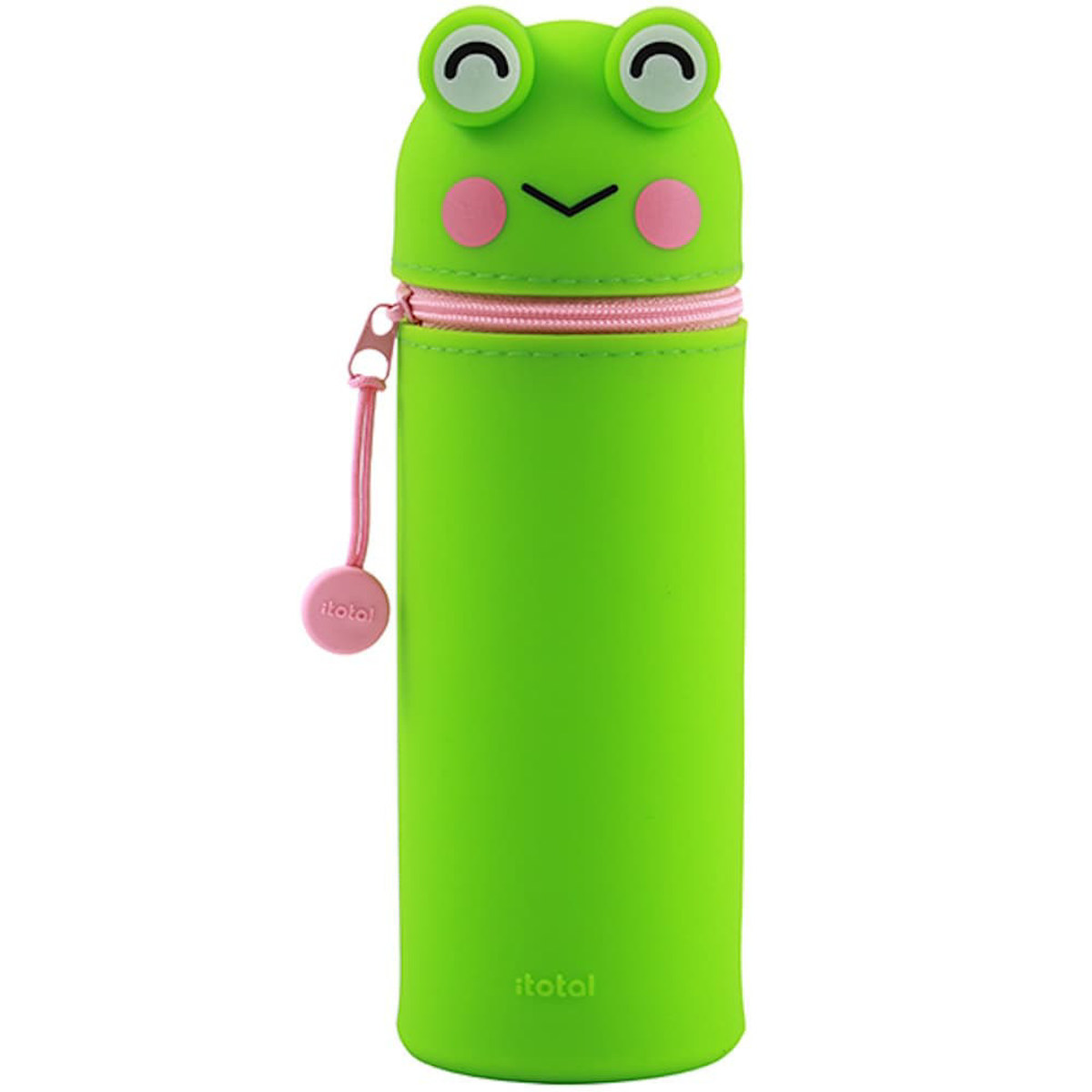 Η πράσινη κασετίνα σιλικόνης i-Total Froggy Silicone μήκους 21cm με το τρισδιάστατο σχέδιο βατραχάκου και το φερμουάρ της