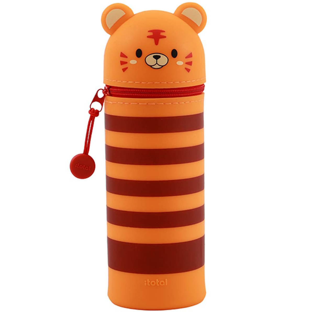 Η κασετίνα σιλικόνης i-Total Tiger Silicone μήκους 21cm με το τρισδιάστατο σχέδιο τίγρης και το φερμουάρ της.