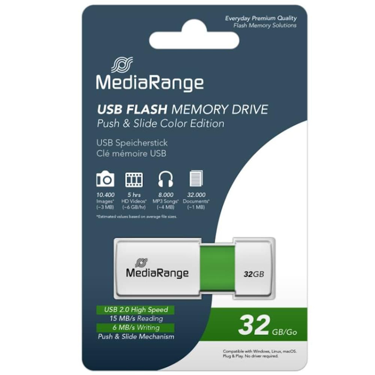 Εικόνα της USB Mediarange 32GB MR973 Drive Color Edition Green