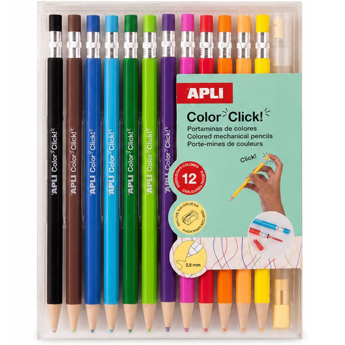 Εικόνα της Χρωματιστά μηχανικά μολύβια Apli Color Click 12τμχ. με ξύστρα 20546