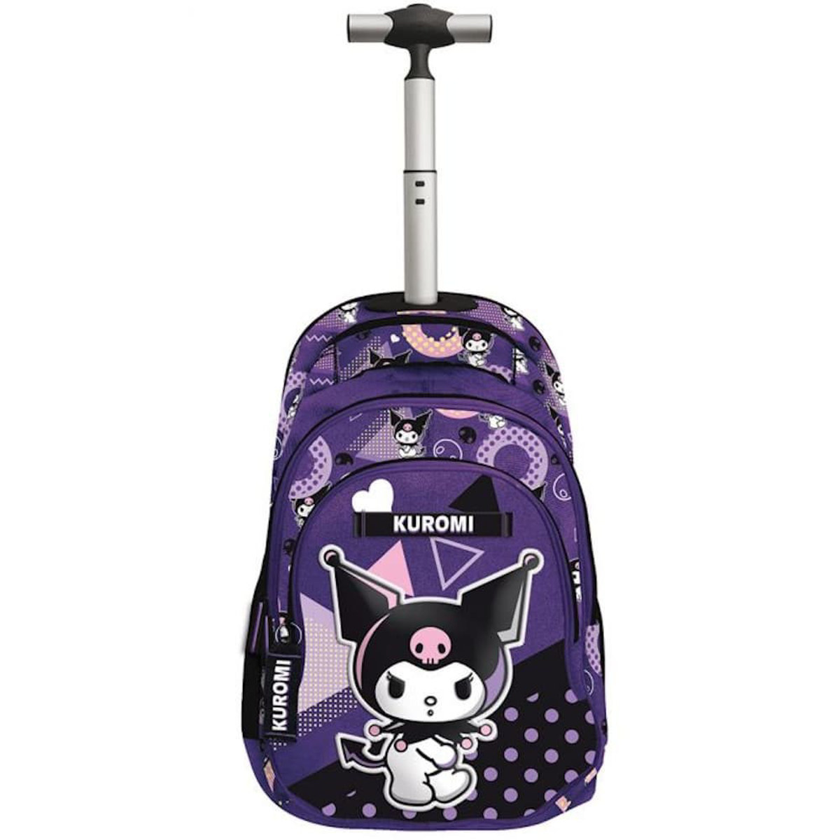 Σχολική τσάντα τρόλεϊ Graffiti Popart Kuromi με διπλές ρόδες καουτσούκ και ανατομικούς ιμάντες