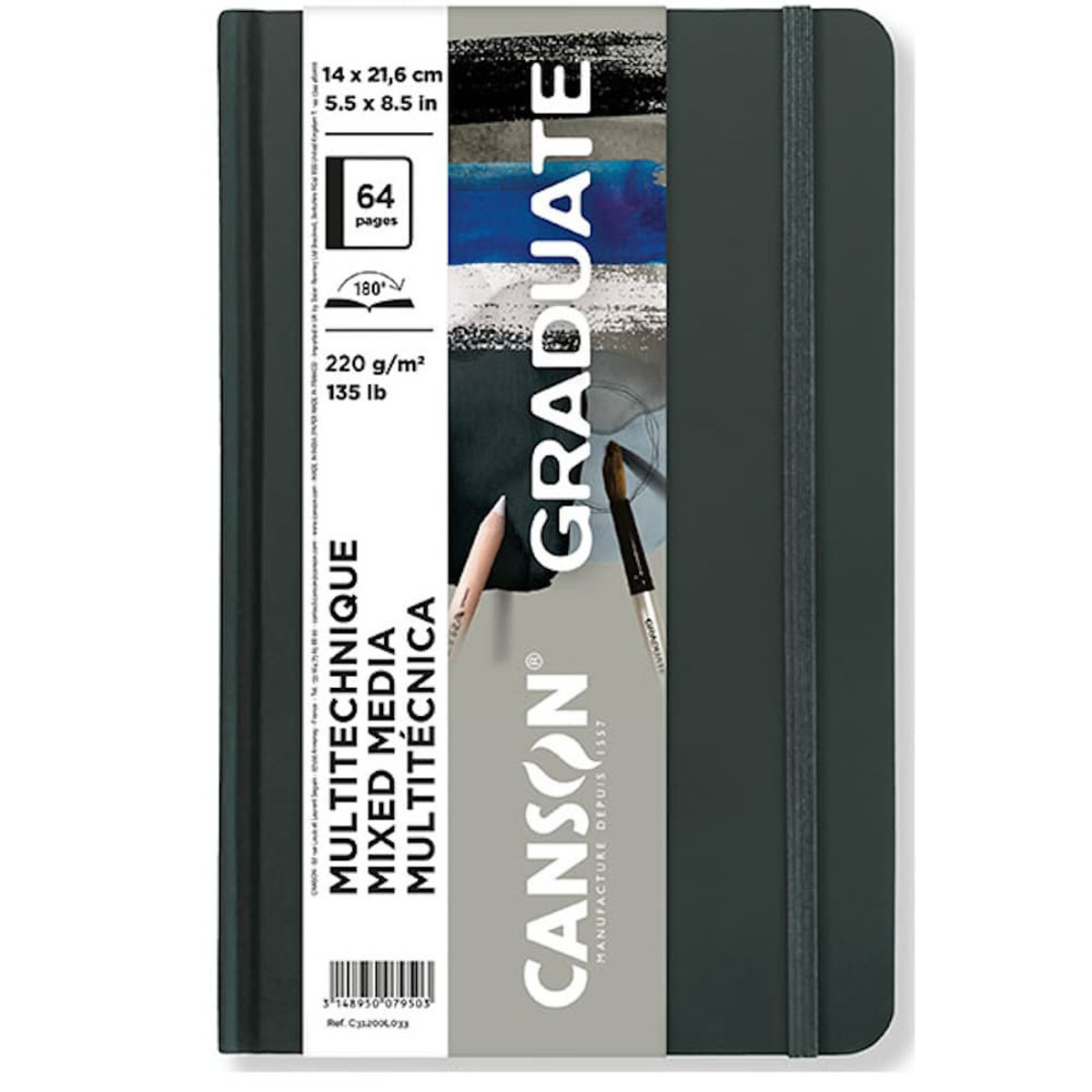 Εικόνα της Canson Sketchbook Graduate Mixed Media Grey Hard 14.6x21.6cm 220gr/m 32φ. C31200L033