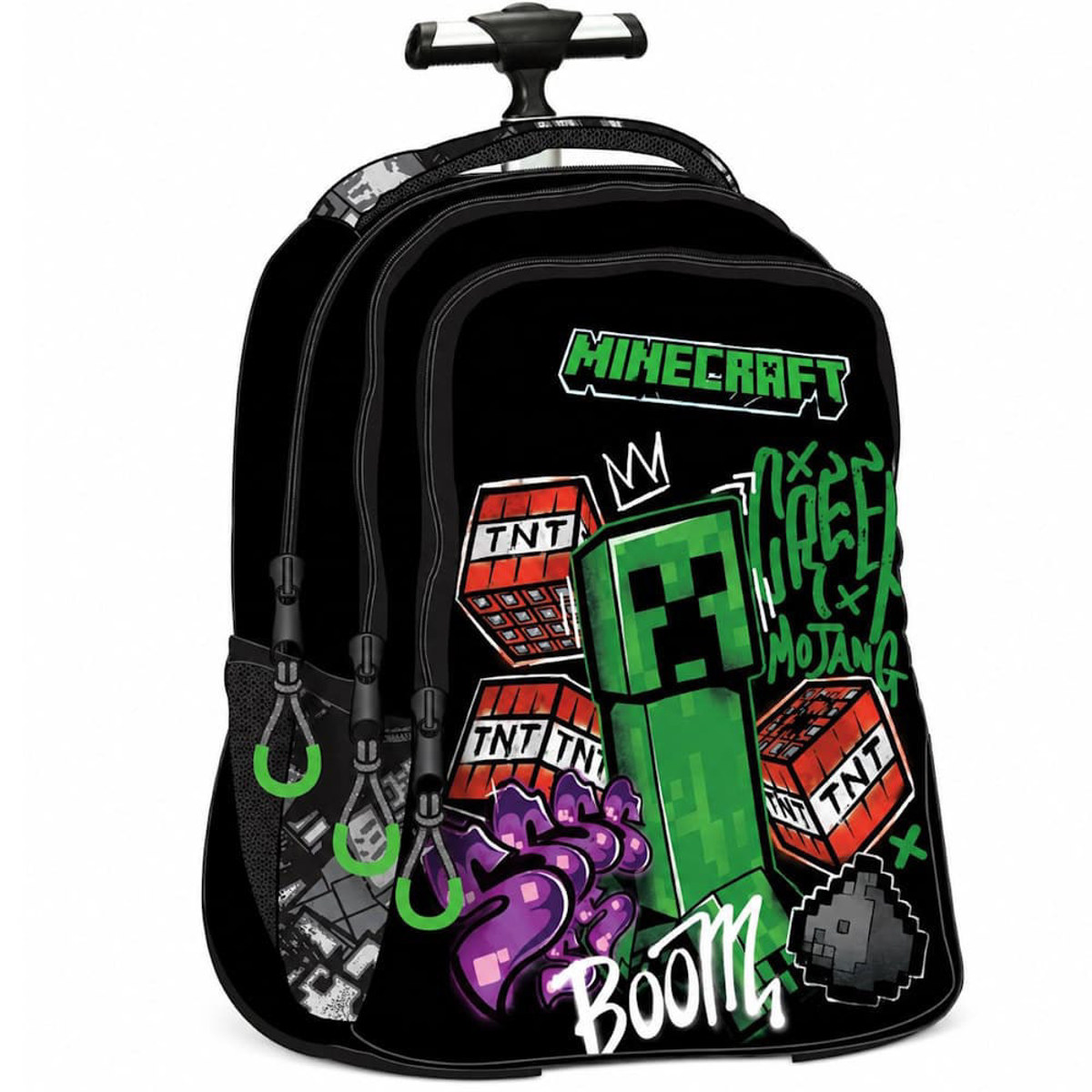 Σχολική τσάντα τρόλεϋ οβάλ Minecraft Metro Art Gim σε πράσινο και μαύρο χρώμα