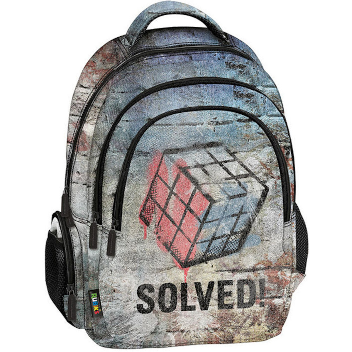 Πολυθεσιακή σχολική τσάντα πλάτης Graffiti Solved Rubiks σε μαύρο χρώμα