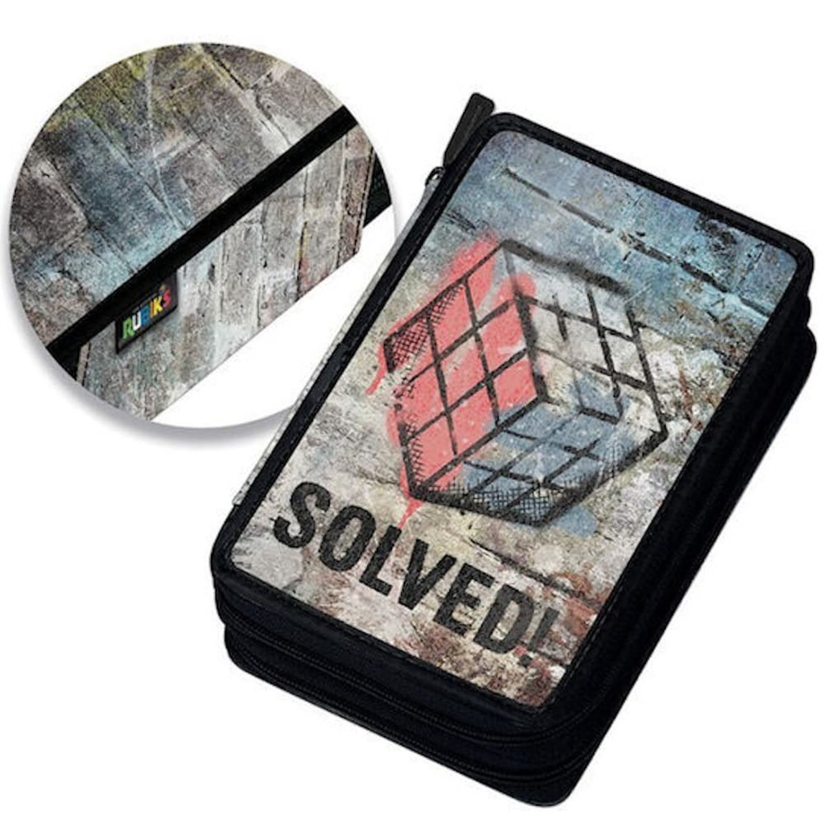 Σχολική κασετίνα γεμάτη Graffiti Solved Rubiks σε μαύρο χρώμα με σχέδιο