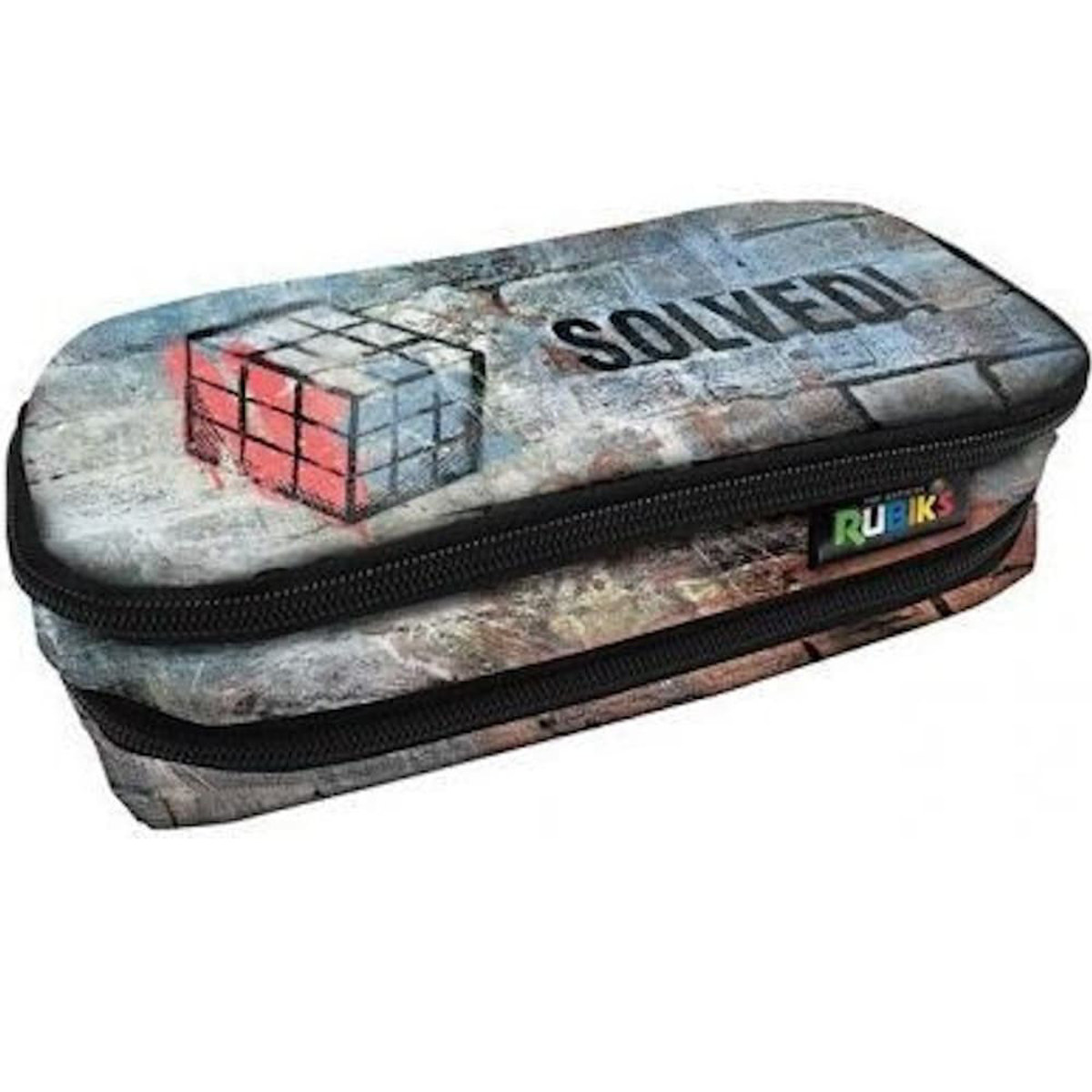 Σχολική κασετίνα oval Graffiti Solved Rubiks σε μαύρο χρώμα με σχέδιο