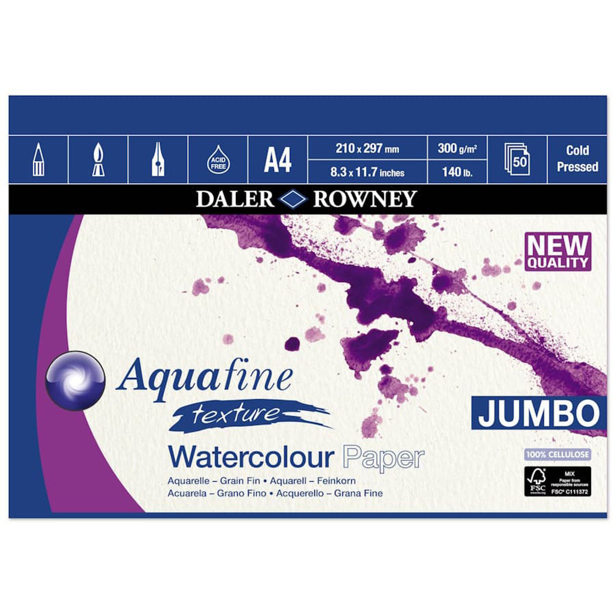 Εικόνα της Μπλοκ Daler Rowney Aquafine Cold Pressed Not Jumbo Pad 300g/m2 21x29.7cm 50φ C111372