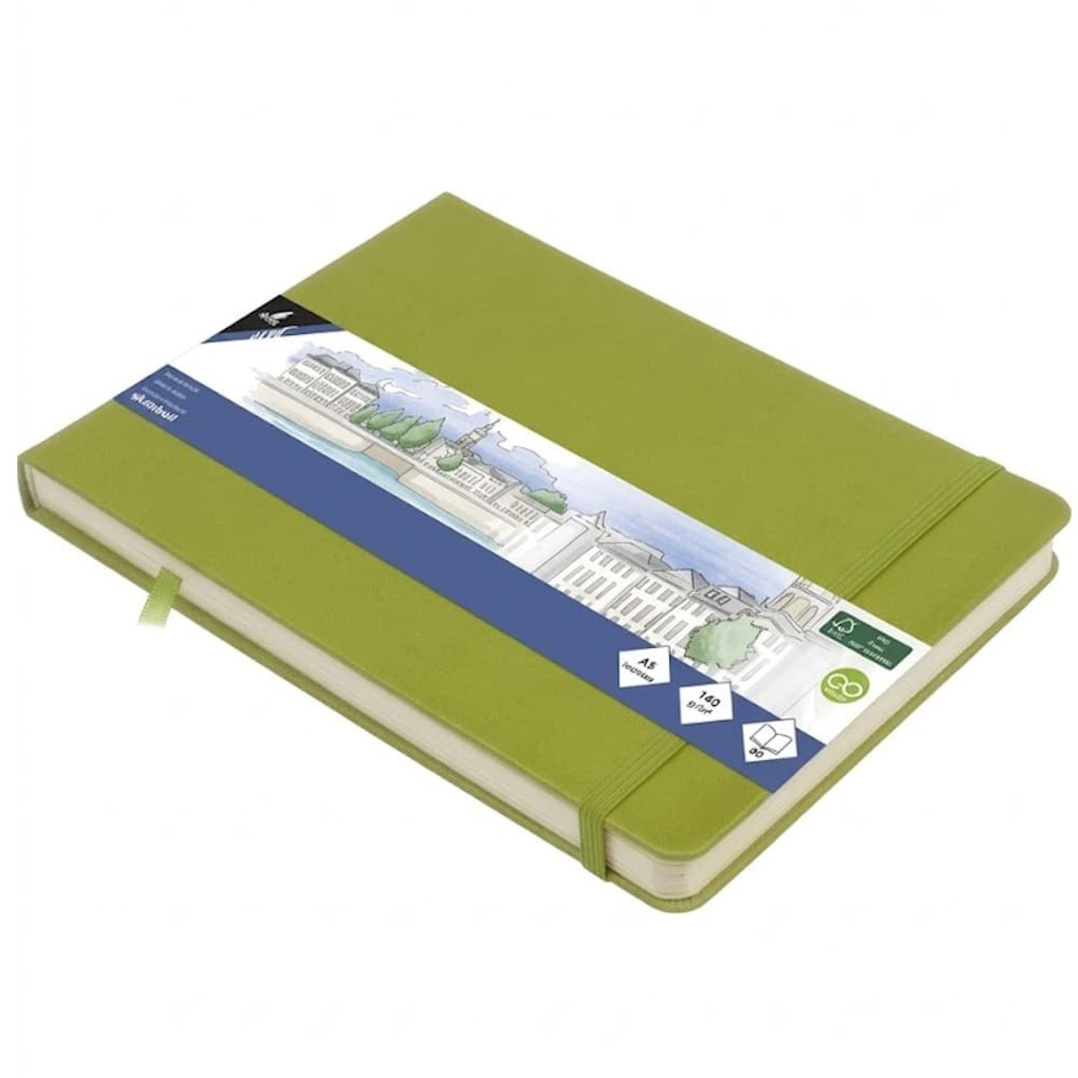 Εικόνα της Sketchbook Kangaro 140g/m2  A5 160φ. Landscape Lime Green με λάστιχο K-861239