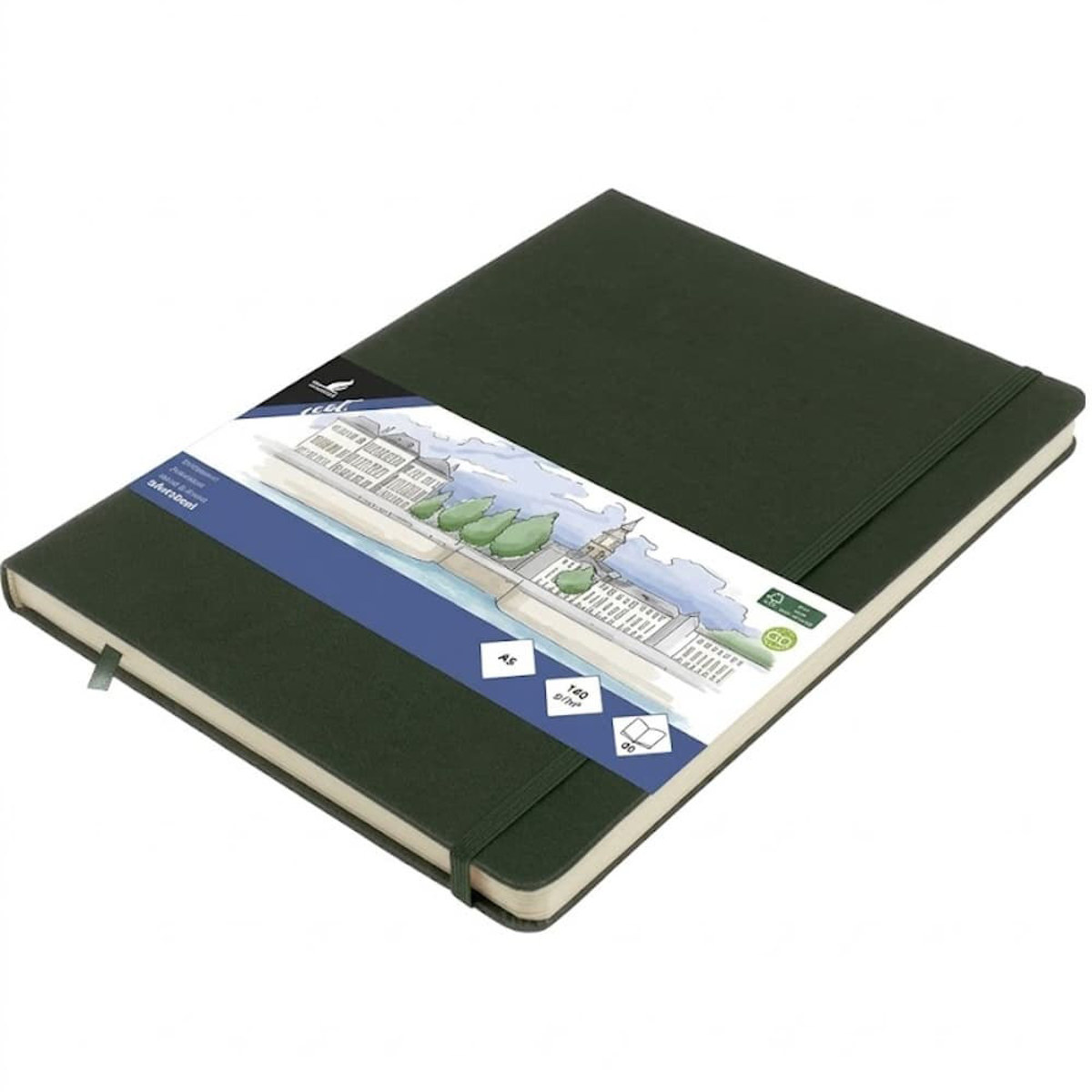 Εικόνα της Sketchbook Kangaro 140g/m2  A4 160φ. Vertical Forest Green με λάστιχο K-861248